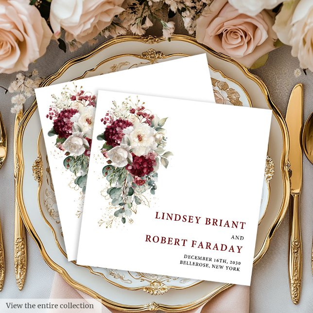 Classic Boho Burgundy Gold Roses Wedding Napkins Pappersservett (Classic Boho Burgundy Gold Roses Wedding Napkins)