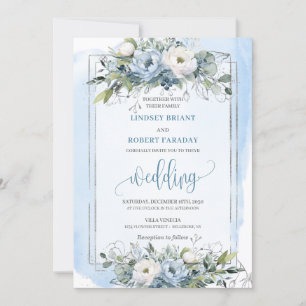 Classic Boho Pastel Blue Silver Ro Bröllop Inbjudningar