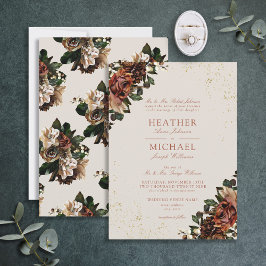 Classic Boho Terracotta Greenery Blommigt Bröllop Inbjudningar