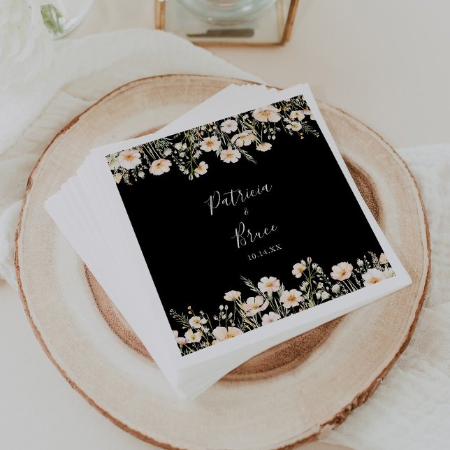 Classic Boho  Wildblomma Black Bröllop Napkin Pappersservett (Skapare uppladdad)