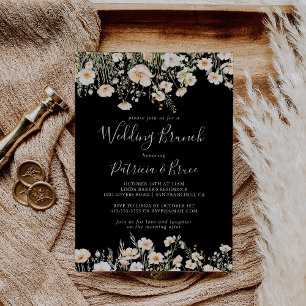 Classic Boho Wildblomme Black Bröllop Brunch Inbjudningar