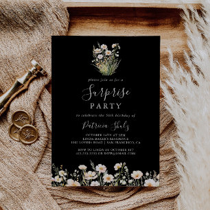 Classic Boho Wildblomme Black Surprise Party Inbjudningar
