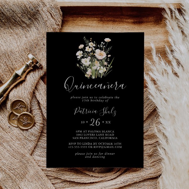 Classic Boho  Wildblomsvart Quinceañera Inbjudningar (Skapare uppladdad)