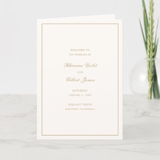 Classic Border Ivory and Gold Timeless Wedding Program (Framsida)