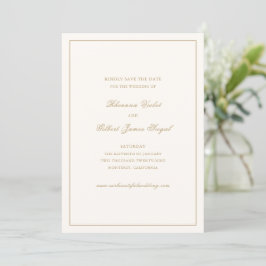 Classic Border Ivory and Gold Timeless Wedding Spara Datumet