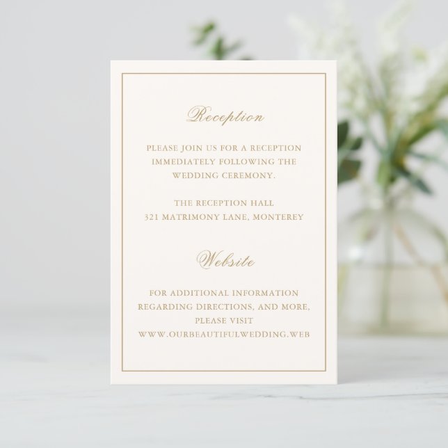 Classic Border Ivory and Gold Timeless Wedding Tilläggskort (Stående Fram)