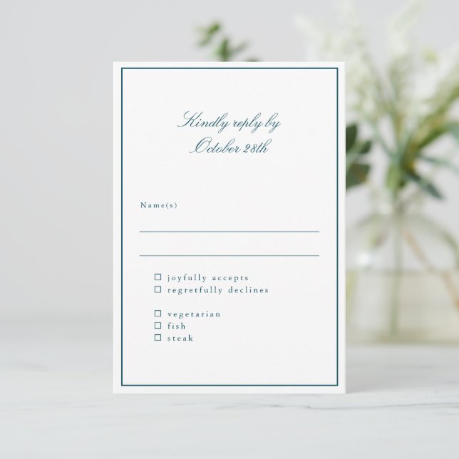 Classic Border Teal Elegant Wedding Meal Choice OSA Kort (Stående Fram)