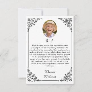 Classic Bordered Photo Death Announcement Meddelande