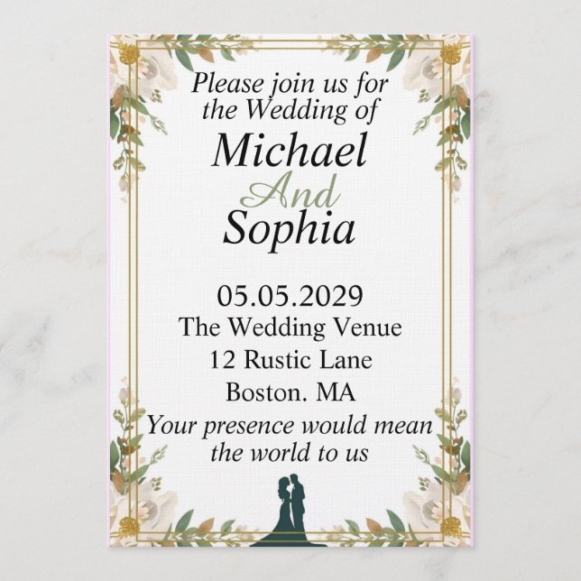 Classic Botanical Border Wedding Invitation Inbjudningar (Framsida)