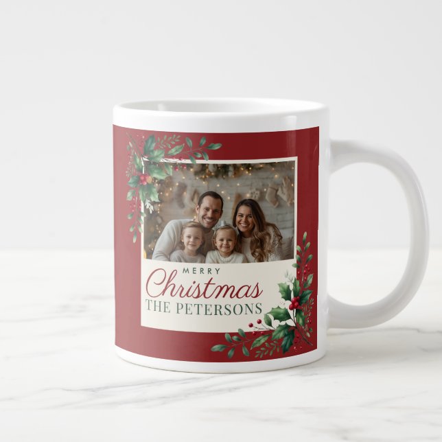 Classic Botanical Red Custom Photo Christmas Jumbo Mugg (Höger)