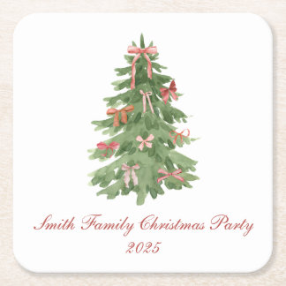 Classic Bow Tree Family Christmas Party Holiday Underlägg Papper Kvadrat