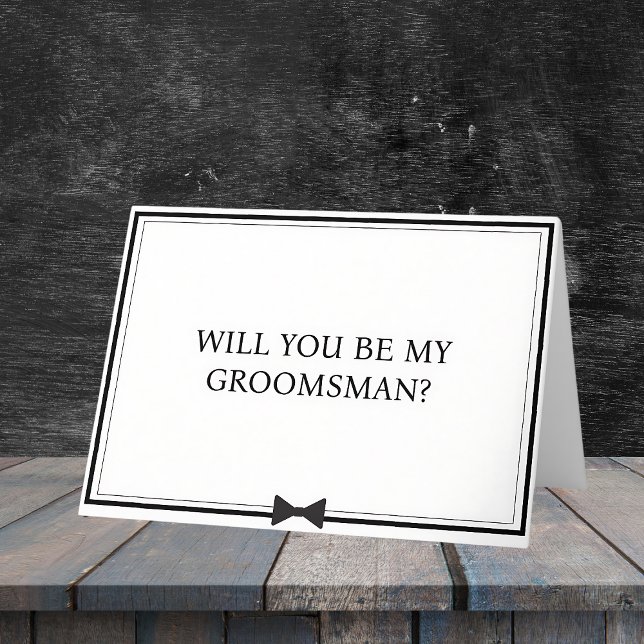 Classic Bowtie Black and White Groomsman Frieri Kort (Make your groomsman proposal modern and chic with this minimalist bowtie card. )
