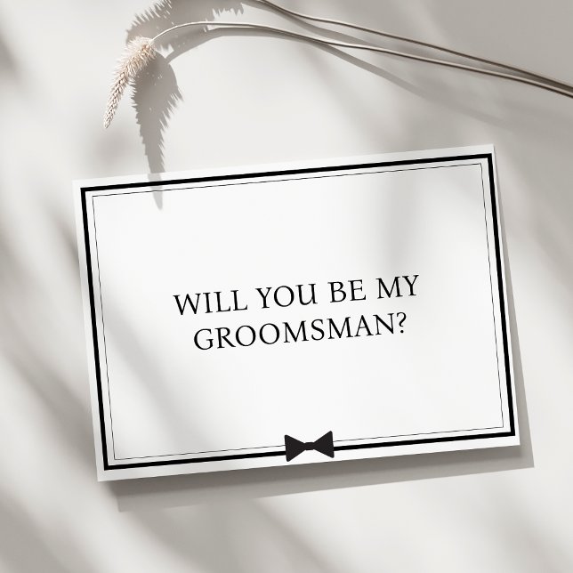 Classic Bowtie Black and White Groomsman Frieri Kort (Minimalist groomsman card with a classic bowtie design, perfect for formal, classic wedding.)