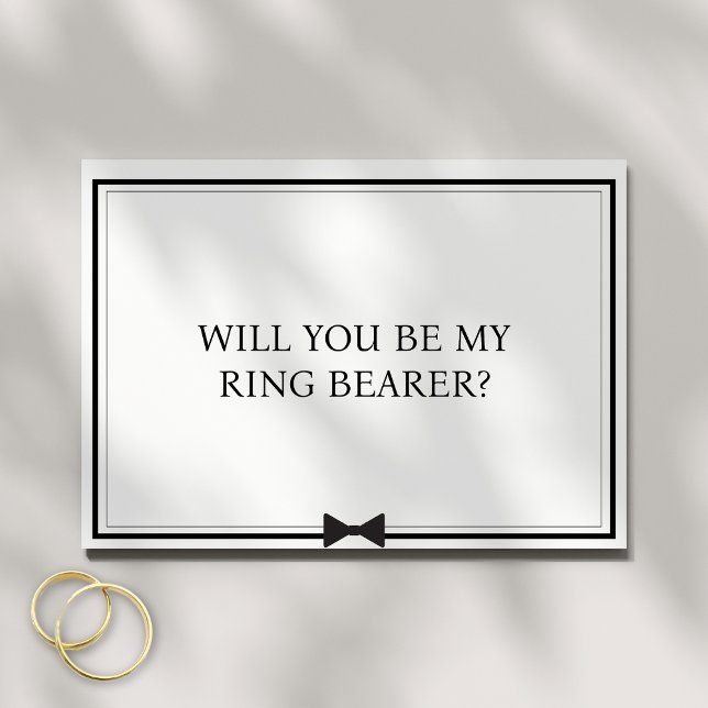 Classic Bowtie Minimalist Ring Bearer Frieri Kort (Ask in style with this elegant ring bearer proposal card, featuring a classic black and white bowtie)