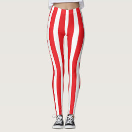 Classic Bright Red and White Striped Stylish Leggings