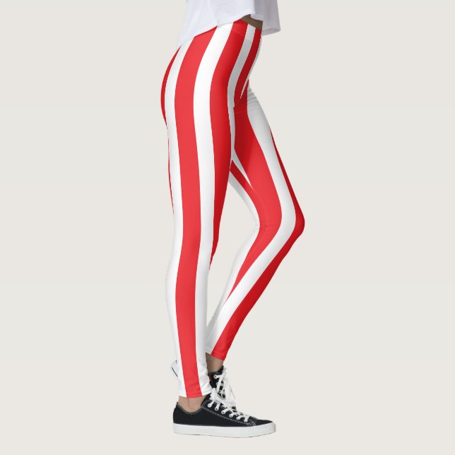 Classic Bright Red and White Striped Stylish Leggings (Höger)