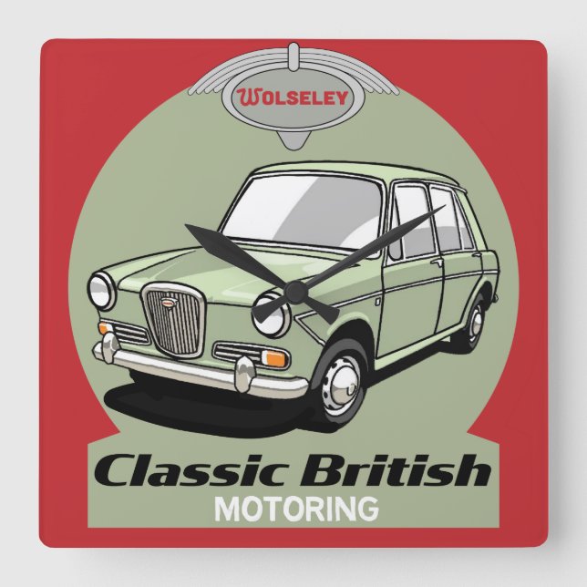 Classic British Wolseley 1300 Car Fyrkantig Klocka (Framsida)