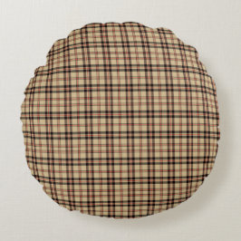 Classic Brown Beige Plaid Round Throw Pillow Rund Kudde