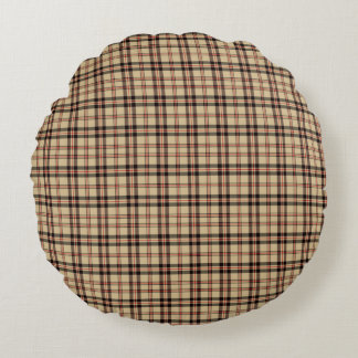 Classic Brown Beige Plaid Round Throw Pillow Rund Kudde