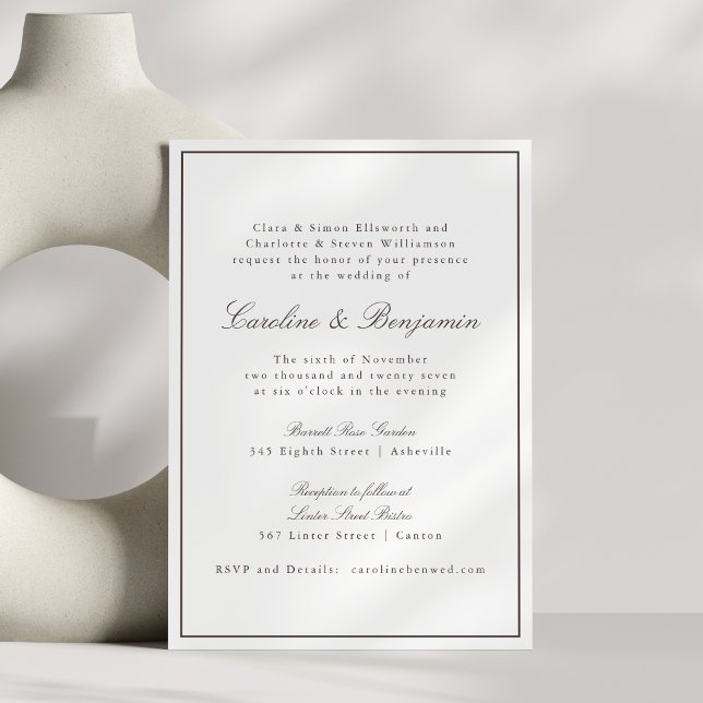 Classic Brown Border Script Elegant Wedding RSVP Inbjudningar (Skapare uppladdad)