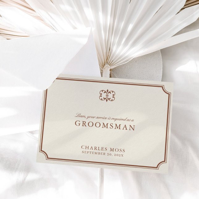 Classic Brown & Ecru Groomsman Frieri kort (Classic Brown & Ecru Groomsman Proposal Card)