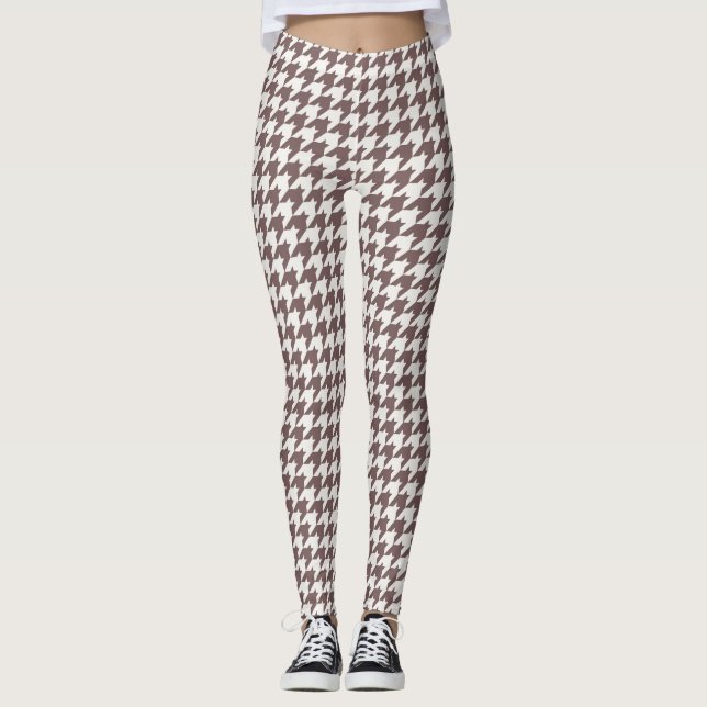 Classic Brown Houndstooth Mönster Leggings (Framsida)