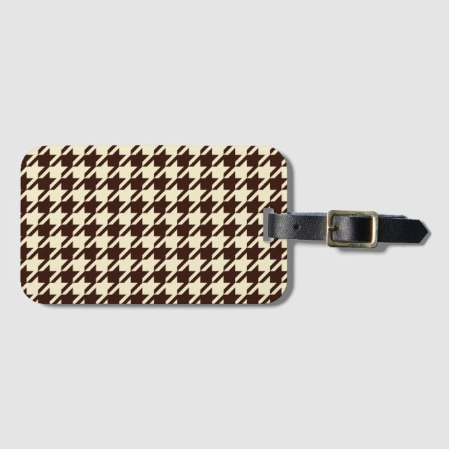 Classic Brown Ivory Pepita Houndstooth Mönster Bagagebricka (Framsida horisontal)