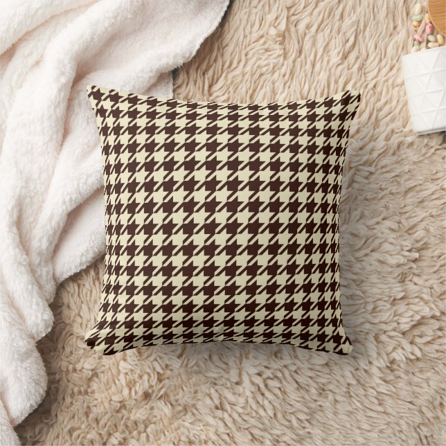 Classic Brown Ivory Pepita Houndstooth Mönster Kudde (Filt)