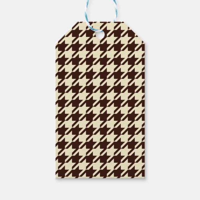Classic Brown Ivory Pepita Houndstooth Mönster Presentetikett (Framsidan)