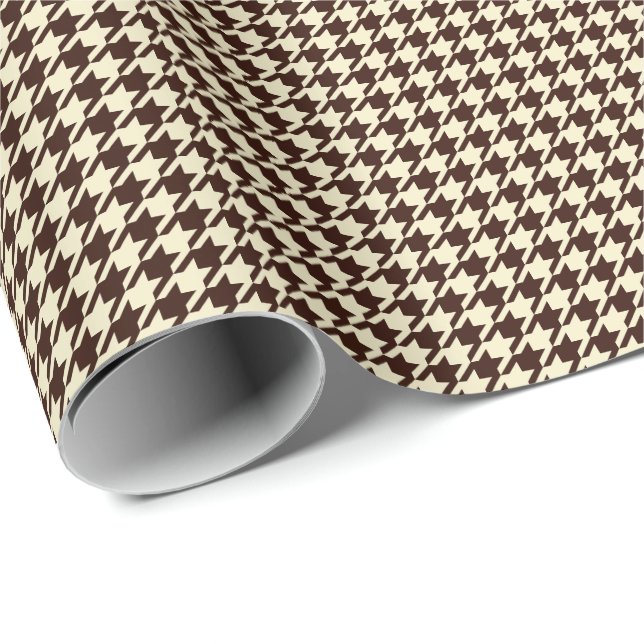 Classic Brown Ivory Pepita Houndstooth Mönster Presentpapper (Rullad Hörn)
