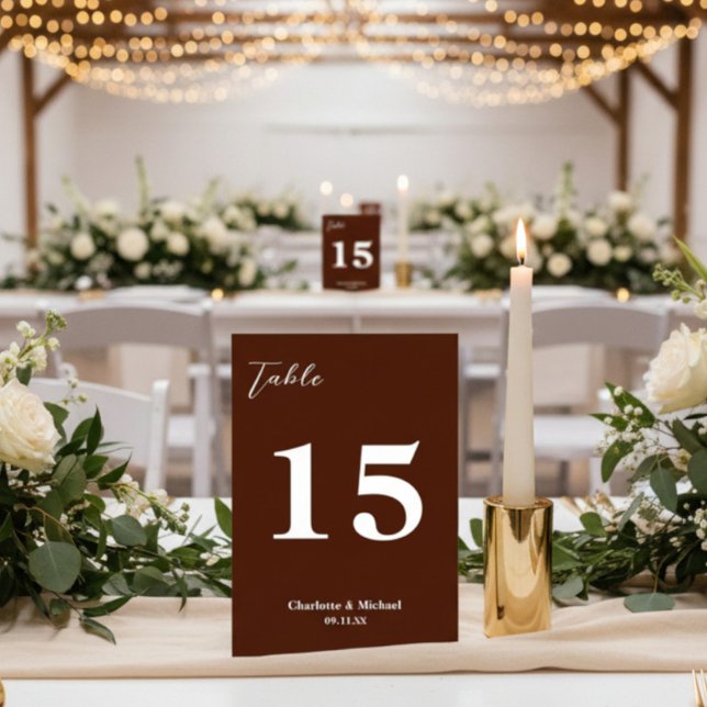 Classic Brown Minimalist Wedding Bordsnummer (Skapare uppladdad)