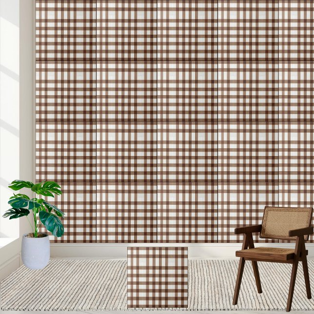Classic Brown och White Gingham Checkered Tile Kakelplatta (Classic Brown and White Gingham Checkered Tile)