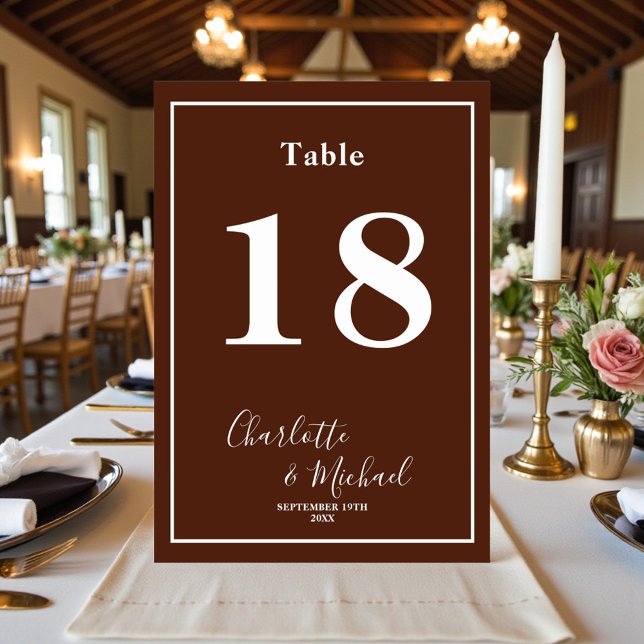 Classic Brown Script Minimalist Wedding Bordsnummer (Skapare uppladdad)