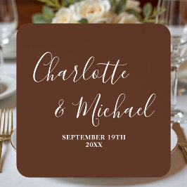 Classic Brown Script Minimalist Wedding Fyrkantigt Klistermärke
