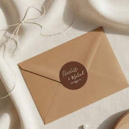 Classic Brown Script Minimalist Wedding Runt Klistermärke