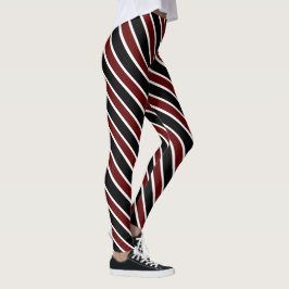Classic Burgundy Black White Diagonal Stripe Leggings