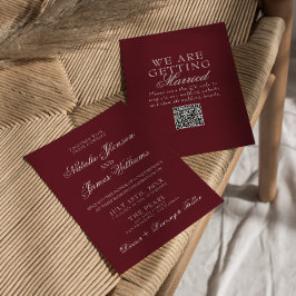 Classic Burgundy Fancy Old Money QR Code Wedding Inbjudningar