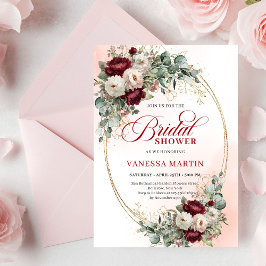 Classic Burgundy Flowers Gold Bridal Shower Card Inbjudningar