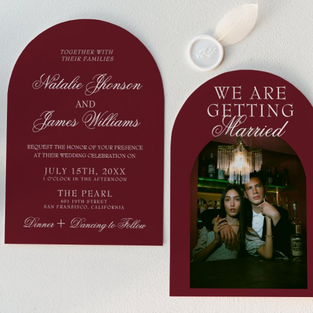 Classic Burgundy Luxury Old Money Retro Wedding Inbjudningar (Skapare uppladdad)