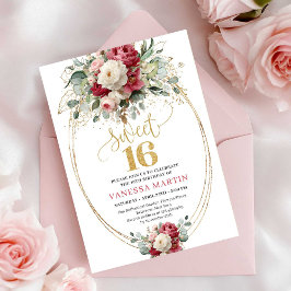 Classic Burgundy Red Floral Sweet Sixteen Invites Inbjudningar
