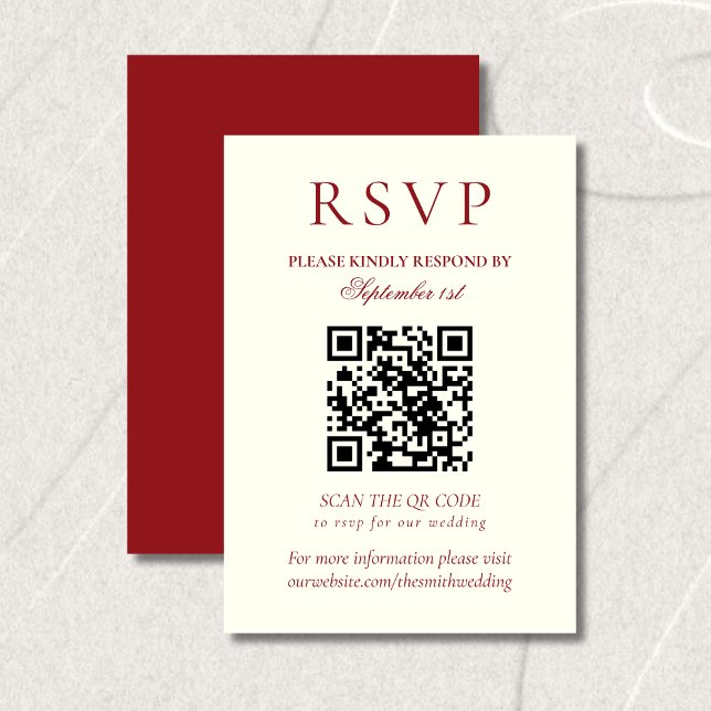 Classic Burgundy Red Minimalist Wedding QR Code OSA Kort (Classic Burgundy Red Minimalist Wedding QR Code RSVP Card)
