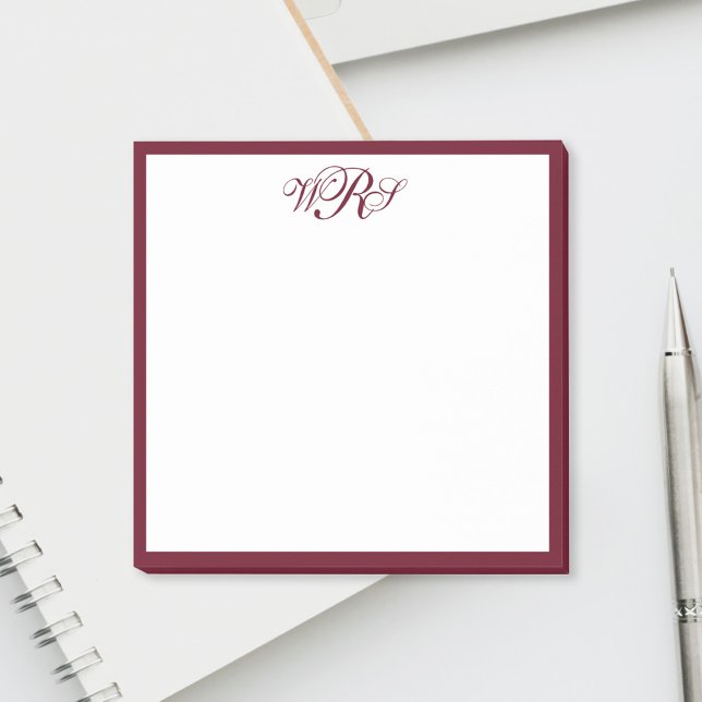 Classic Burgundy Red Monogram Post-it Block (Skapare uppladdad)