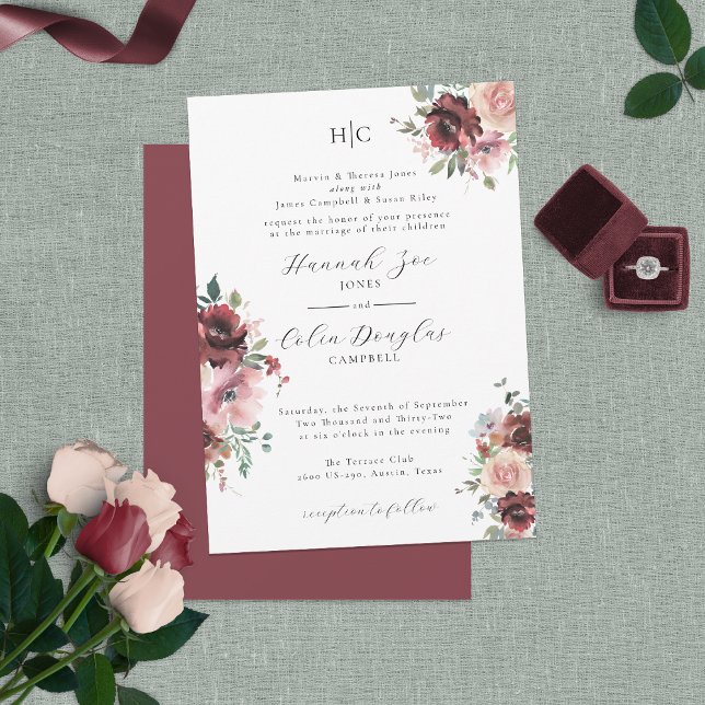 Classic Burgundy  Ro & Peony Inbjudningar (Skapare uppladdad)