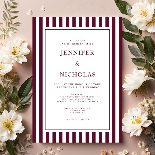 Classic Burgundy Stripes Wedding Inbjudningar (Classic Burgundy Stripes Wedding Invitation)