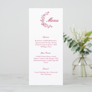 Classic Burgundy Wedding Menu with Floral Accent Meny
