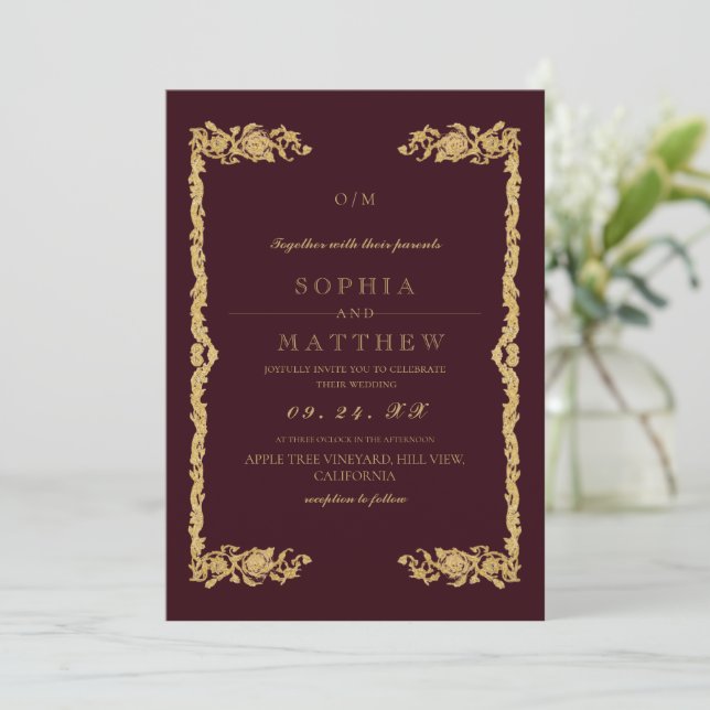 Classic Burgundy Wedding Photo Invitation Inbjudningar (Stående Fram)