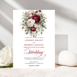 Classic Burgundy White Floral Gold Wedding Invite Inbjudningar