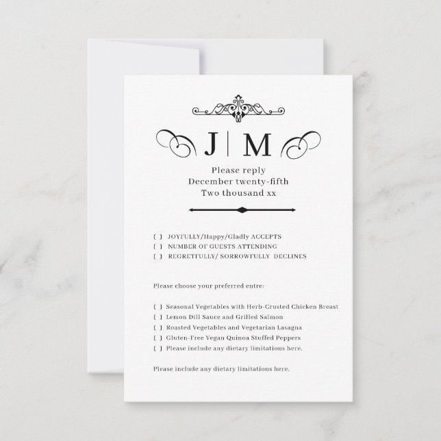 Classic Calligraphy Monogram Wedding RSVP OSA Kort (Framsida)