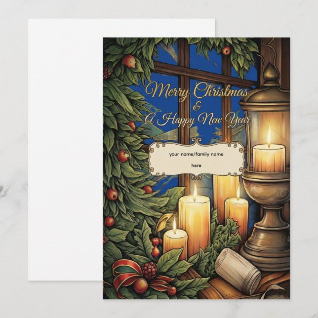 Classic Candlelight Personalized Christmas Card   (Fram/baksida)
