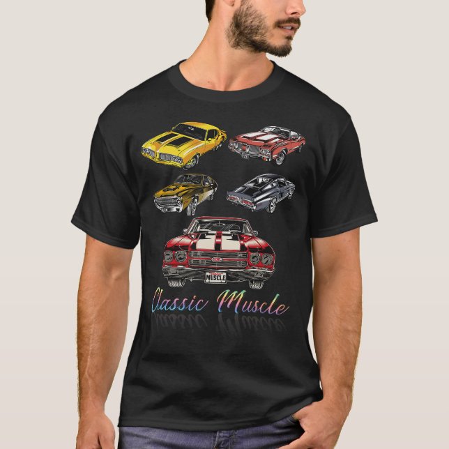 Classic Car American Muscle Cars Novelty T- Shirt T Shirt (Framsida)